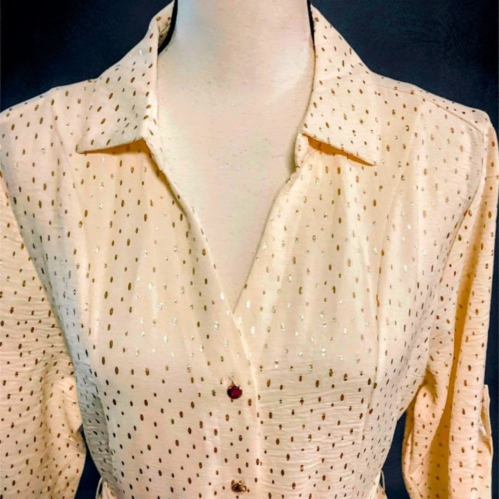 Emily Daniel's Gorgeous Button-up Long Sleeve Midi Dress in Cream/Gold in Large - Picture 11 of 11